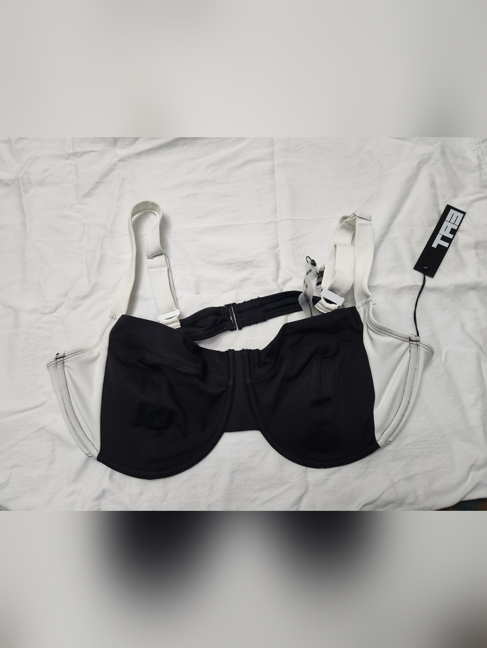TA3 Two-Tone Black and White Underwire Lifty Bikini Top -Size XL
